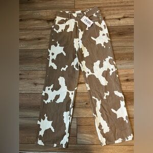 12th tribe cow pants brown and white medium